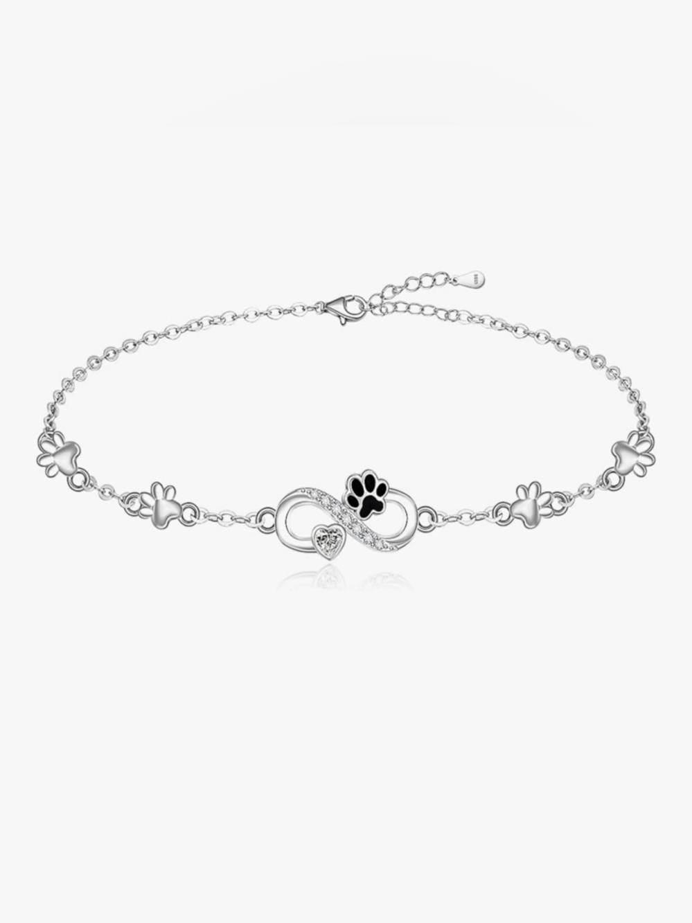 🐾 Sterling Silver Paw Print Infinity Bracelet – Adjustable 7” + 2” Extender 🐾